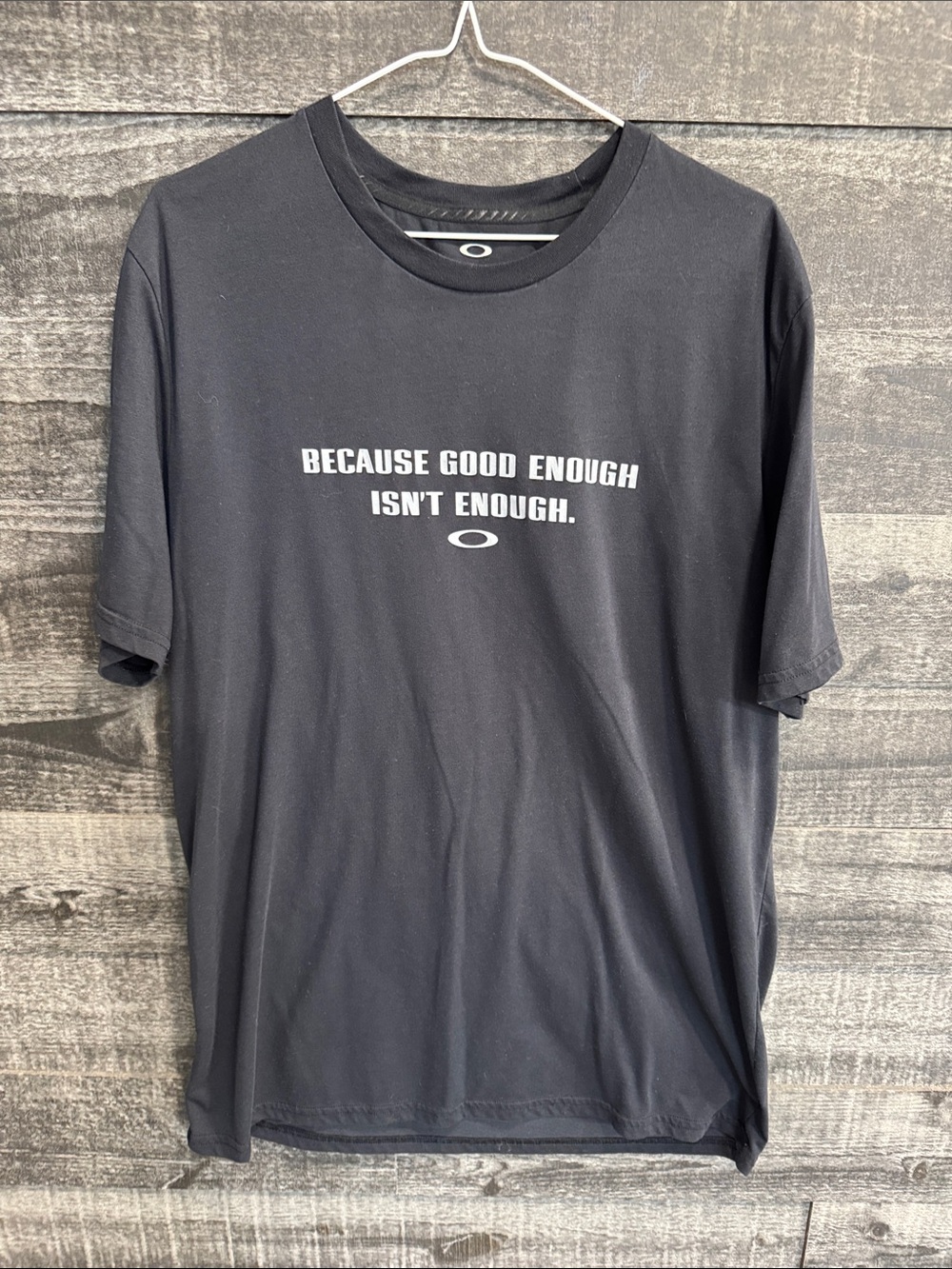 Oakley Black Short-Sleeve Graphic Tee with White Text